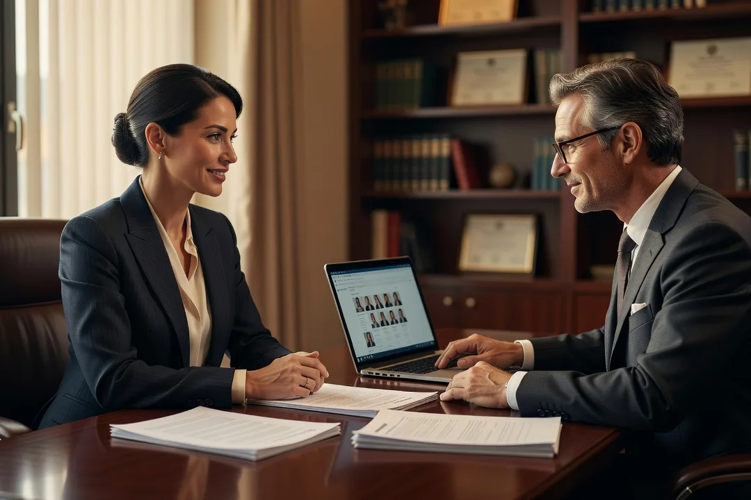 Couple souriant consultant ensemble un site de rencontre sur une tablette dans un salon lumineux