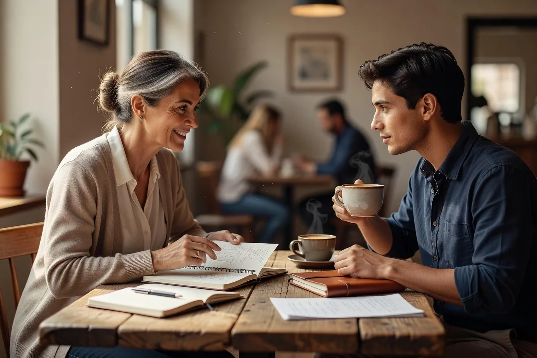 Coach en relations interculturelles échangeant avec un client sur une démarche de rencontre internationale